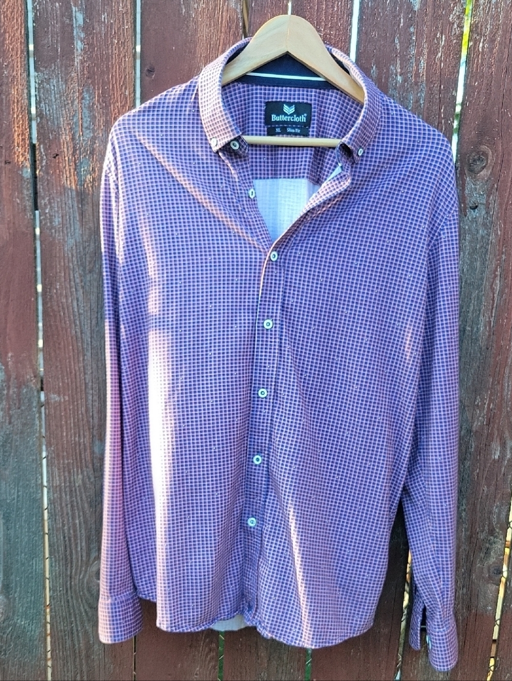 Buttercloth Men's Blue And Orange Micro-Check Button-Down Shirt XL Slim Fit